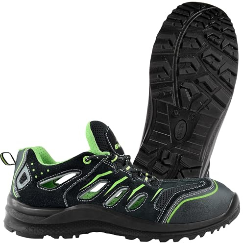 BWOLF Hawaii Sommer Arbeitsschuhe Herren S1P Herren Sicherheitsschuhe, ölbeständig, rutschfest mit 4x4 Grip Technologie und Verbundstoff Kappe (Schwarz, Numeric_42)