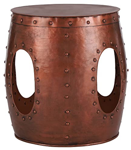 WOMO-DESIGN Beistelltisch Lahti rund Ø38x45 cm Kupfer, Unikat, handgefertigt aus Metall, Industrie-Design, Couchtisch mit Schweißnieten, Wohnzimmertisch Sofatisch Loungetisch Ablagetisch Metalltisch