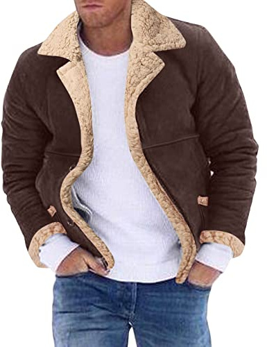 Modaworld Wildlederjacke Herren Mit Fell Hochwertiges Stehkragen Lederjacke Bomberjacke Lammfell Mantel Trucker Feldjacke