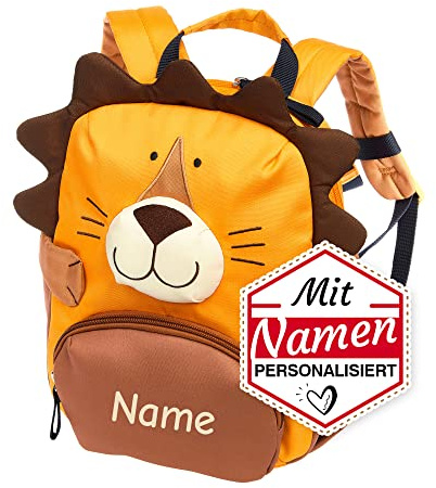 LALALO Sigikid Kindergartenrucksack mit Namen personalisiert (bestickt), Kinderrucksack, Kinder Rucksack für Kindergarten Kita, Kleinkind Tasche, Kindergartentasche (Löwe)
