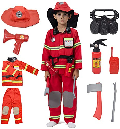ZUCOS Costume de Pompier pour Enfants - Jeu de rôle - Jouets Pompier Accessoires Pompier Déguisement Carnaval Anniversaire Cadeaux de Noël (7-9 ans)
