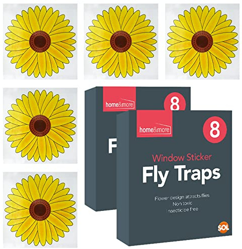 SOL 16pk Window Sticker Fly Traps, Sunflower Design for Fruit Flies, Moths, Mosquitoes, Sticky Paper Indoor Catcher for Home Use, Strong Adhesive and Waterproof, Effective Pest Control Solution