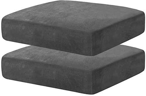 CHELZEN Velvet Sofa Seat Cushion Cover, Stretch Sofa Cushion Slipcovers, Couch Cushion Covers, Replacement for Individual Cushion Furniture Protector (1 Seater*2, Gray)