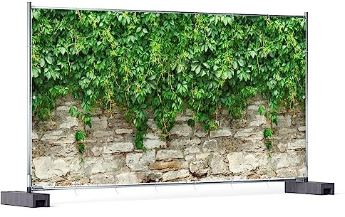 Wallario XXL Outdoor-Poster für Garten oder Balkon Steinmauer und grünen Pflanzen, Motivbanner Größe: ca. 340 x 173 cm, Outdoor-Bild