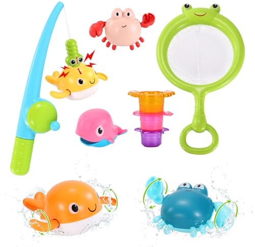 Badespielzeug für Baby, 10 Stück Magnetisches Angelspiel mit Fischernetz, Schwimmendes Badewannenspielzeug Montessori Spielzeug Geschenk für Kleinkind Jungen Mädchen 3 4 5 6 7 8+ Jahre