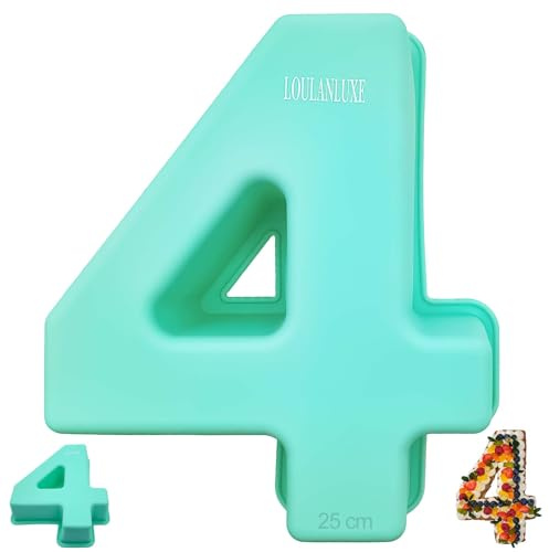 LOULANLUXE Number 4 Cake Tins, Large Silicone Number Baking Moulds, 10 inch Number Cake Moulds, Thickened Silicone Cake Moulds for Baking Number Cake, for Birthday, Wedding Anniversary, Green