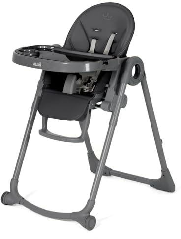 Allis Baby Lola Adjustable Folding High Chair with Multiple Height and Seat Positions, Removable Tray, 5 Point Harness, Portable Highchair for Babies and Toddlers (Black)