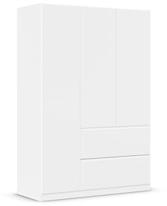 Rauch Möbel Costa, Drehtürenschrank, Kleiderschrank, 3-türig, 2 Schubkästen, Alpinweiß, Push-to-Open, Griffprofil alpinweiß, 136x197x54 cm