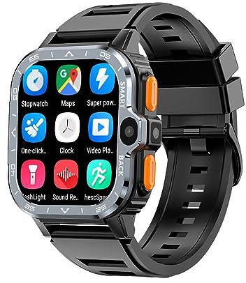 Rainbuvvy 4G LTE Smart Watch 5,2 cm IPS Großbildschirm SP9832E 4 GB + 64 GB 8,0 MP Dual-Kamera Android 8.1 Smartwatch USB Dateiübertragung WiFi GPS Fitness Uhr Herren (Schwarz, 4 GB + 64 GB)