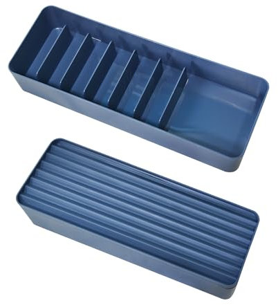 Toolzia Double Layer Cable Tidy Box with Lid,7 Grids Cable Organizer Box, Large Wire Storage Box for Cables, Charger Plug, Power Strips (Blue)