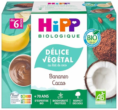 HiPP - Délice Végétal - Bananes Cacao Coco - Coupelles 4X100g - BIOLOGIQUE