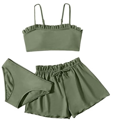 Bikini Mädchen 164 3-Teiliger Bikini Set Badeanzug Teenager Tankini mit Triangel Rüschen Set Push Up Bikinioberteil Bedruckte Bikinihose Badeanzüge für Mädchen 8-16 Jahre