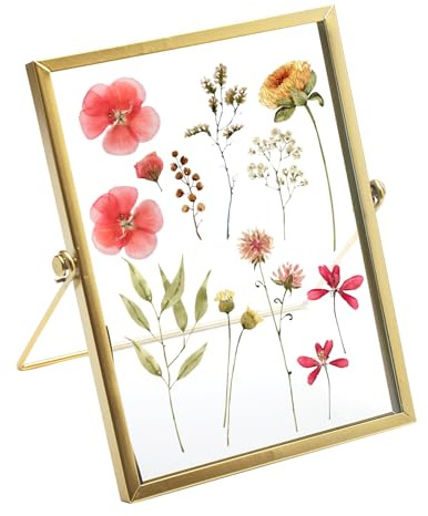 TNSLAND 15x20cm Gold Bilderrahmen für Gepresste Blumen, Stehendes Glas, Getrocknete Blumen, Gemälde, Fotos