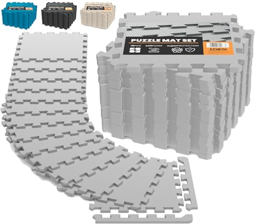 Ediesi, Suelo Gimnasio, Tatami, Ejercicio en Casa, para Maquinas de Deporte, Suelo Piscinas Desmontables, Colchoneta de Goma Eva, Alfombra Puzzle, Gym (18 Uds / 30x30x1 cm/Gris)