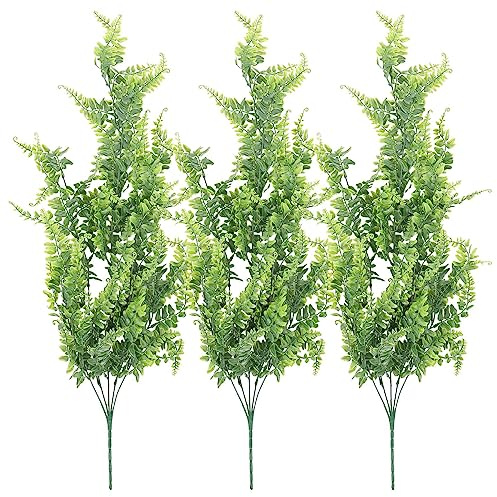 arlote 3 PièCes Artificielles FougèRes Suspendues Plantes Vigne Faux Lierre Boston FougèRe Plante Suspendue en Plein Air RéSistant Aux UV Plantes en Plastique (Vert)