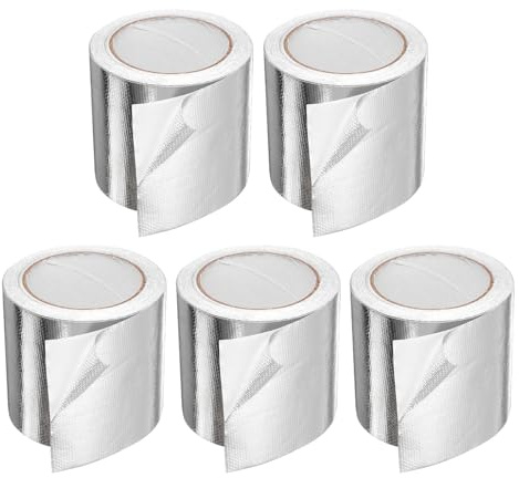 sourcing map 5pcs Heat Shield Tape 3.94 x 65.6 Ft Waterproof Sunscreen Sound Insulation High-Temperature Resistance Silver Aluminum Tape Thickness for Automotive Repairs