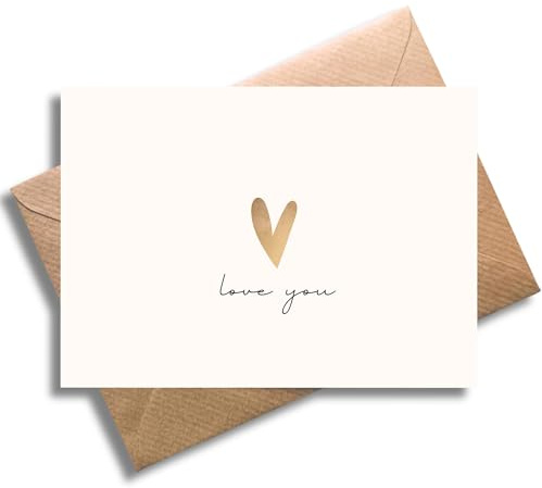 WBdesignz Liebeskarte mit Umschlag - Geschenk Karte zum Valentinstag Love You - Liebesgeständnis - Ich liebe dich - Goldenes Herz - Romantische Valentinskarte - für Partner, Freundin Date (DIN A6)