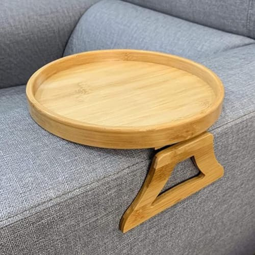 Sofa Arm Tray, Foldable Couch Tray, Natural Pine Wooden Armrest Trays, 25cm Round Sofa Trays & Organiser, Sofas Side Caddy, Waterproof Couch Arm Rest Organizer for Remote Drinks Snack Phone (Style 7)