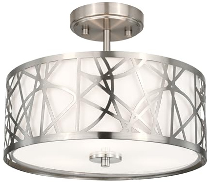 Edwarmlux 3-Light Semi Flush Mount Ceiling Light, 12.6 Drum Light with White Fabric Shade, Modern Close to Ceiling Lamp for Living Room Bedroom Dining Kitchen Hallway Entry Foyer (Brushed Nickel)