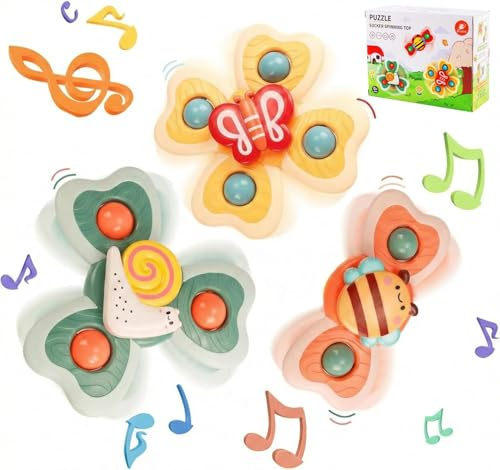 Katomi Baby Spielzeug ab 1 Jahr Saugnapf Spinner – Robustes Badespielzeug & Reisespielzeug für Hochstuhl, Auto & Flugzeug – Sensorik Motorikspielzeug, BPA-Frei Geschenk für Jungen & Mädchen