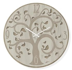 Generico Orologio da parete moderno in legno rovere chiaro e scuro con decoro taglio laser alberto della vita d.50 cm AB023