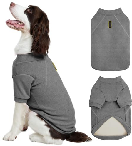 Kuoser Hundepullover Grau 2XL, Fleece Hundesweatshirt mit Vorderbeinen, Warmer Elastischer Hund Pullover für Große Hunde