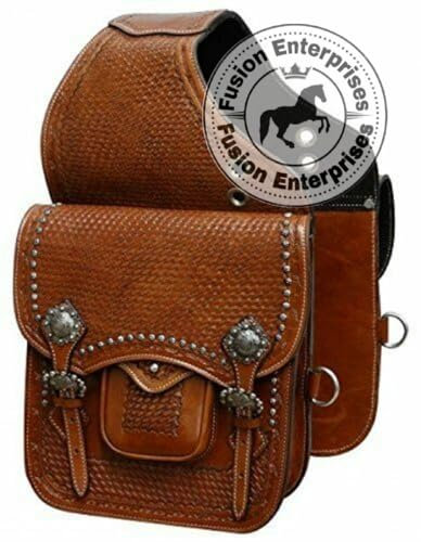 EQUIGEAR Western-Leder-Satteltasche für Pferde | Reitvergnügen Wanderritt geeignet für Reiten und Fassrennen | Satteltasche mit verstellbarem Riemen GRÖSSE: 10X10X3 AS-25