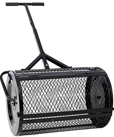 Spandiconcime e spandiconcime per torba, spandiconcime in rete metallica, 2 in 1 ATV e manico a T per piantagione, semina, cura del prato e del giardino, spandiconcime a rulli (24L＂×16W＂×49,6H＂)