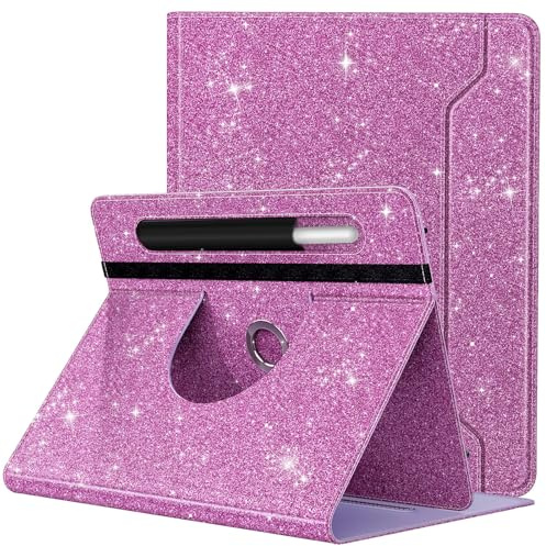 TiMOVO Universal Hülle für DOOGEE U11/U11 Pro/Tablet 10 11 Zoll Android 15, 360 Grad drehbarer Ständer Schutzhülle mit Stifttasche für 9-11 Zoll Touchscreen-Tabletten, Glitzer Violett