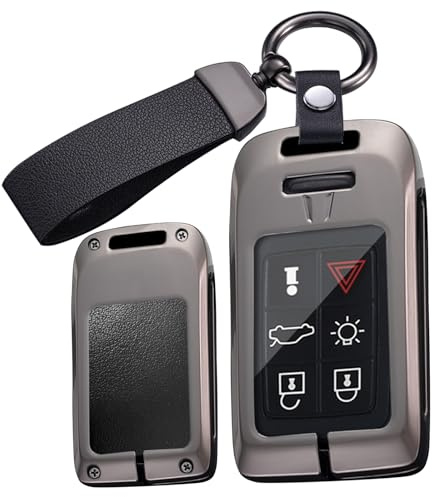ontto Metal Leather Car Key Fob Cover fit for Volvo S60 V60 S80 XC70 XC60 V70 V40 2008-2017 5/6 Buttons Smart Key Holder case keyring Shell bag keychain accessories