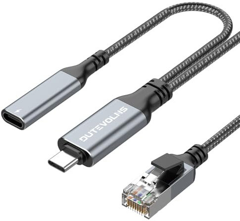 Câble USB C à Ethernet avec 60W Charge 2M, Type-C PD & Gigabit LAN 2 en 1 | Câble Réseau USB-C vers RJ45 avec USBC femelle PD, Tressé en Nylon, Connecté Directement, pour MacBook, Windows10/11