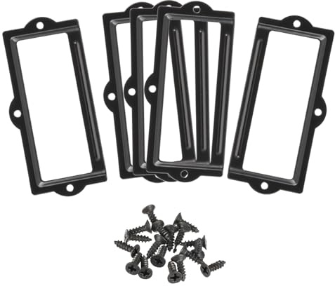 sourcing map Etikettenhalter, 90 x 42 mm, 5 Stück, 3 Löcher, für Namensschilder, Etikettenhalter, Rahmen für Büro, Bibliothek, Schublade, Schrank, Regale, Schwarz