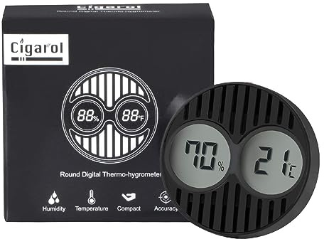 Cigarol 2in1 Round Digital Hygrometer Mini LCD Hygrometer Humidity | Meter Thermometer and Humidity Gauge Hygrometer Reptile Room Temperature Thermometer Hygrometer for Cigar Humidor,Garden