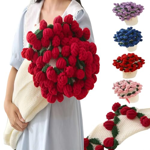 Générique Couverture Bouquet de Fleurs au Crochet, Kit de Couverture Rose à Crocheter Faite à la Main, Idéal comme Cadeau pour Les Femmes pour la Saint-Valentin et Les Anniversaires