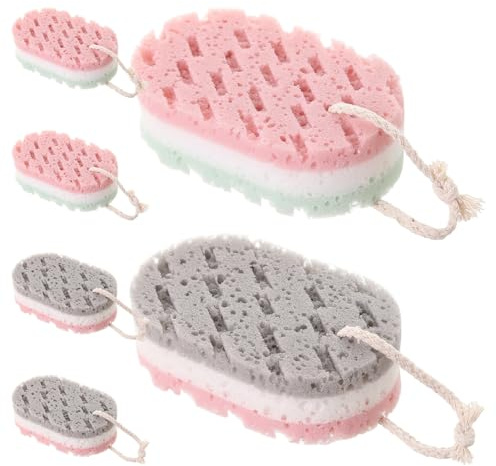 ibasenice Lot de 6 Éponges de Bain Exfoliantes 3 Vert Blanc Rose 3 Gris Blanc Rose, Mousse Riche, Nettoyage Doux et Profond, Éponge Corps et Visage, Accessoire Bain Spa Hygiénique