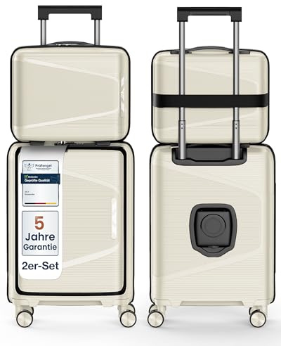 4FLY Lätt Handbagageset i 2 Delar – Kosmetikväska (18 L) & Kabinväska (54×36×19 cm, 30 L) med TSA-lås, USB-A/USB-C-laddningsport, Dubbla Hjul och Teleskophandtag I Aluminium