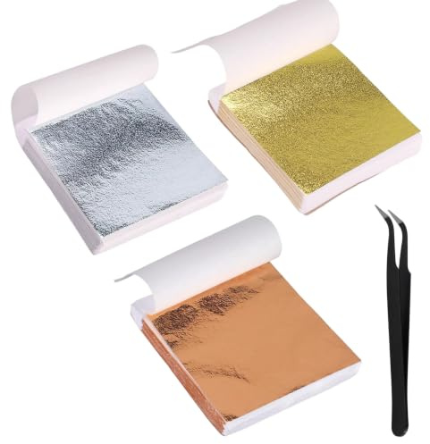 burkfeeg 300 Blatt Imitation Blattgold, 9 x 9 cm Blätter Blattgold für DIY | Imitation Goldfolie Vergoldung Handwerk Blattgold zum Basteln Blattsilber für Crafting Dekoration Kunstprojekt Möbel Gold