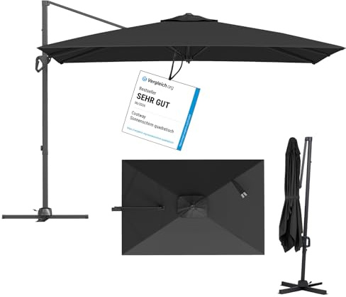 COSTWAY Sonnenschirm 300 x 200 cm, Alu Ampelschirm mit Kurbel, 360° drehbar | Gartenschirm rechteckig, Marktschirm, Terrassenschirm für Garten, Terrasse, Anthrazit