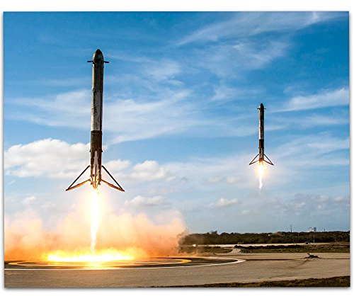 Astronomy Poster - SpaceX Falcon Heavy Boosters Landing - 11x14 Unframed Art Print - Vintage Posters for Dark Academia, Space Poster for Astronomers and Space Exploration Enthusiasts