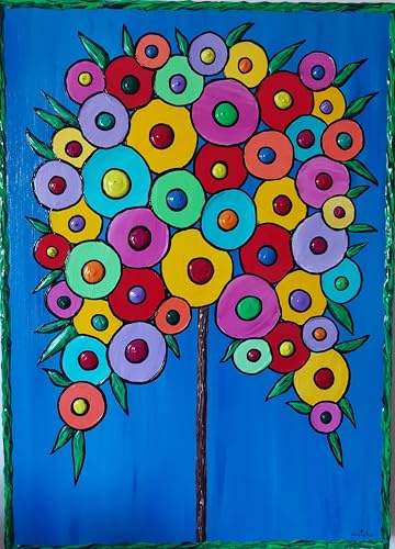 DORON ARTE QUADRO MODERNO ASTRATTO DIPINTO A MANO TELAIO GALLERY BORDI DIPINTI - ALBERO DELLA VITA - 50x70x4 cm -RIF87