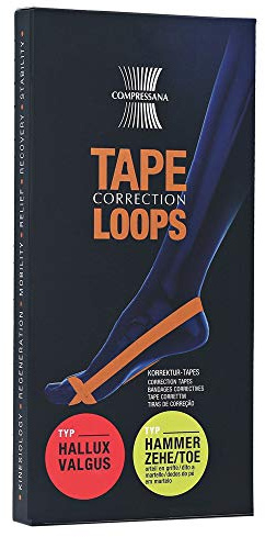 COMPRESSANA TAPE LOOPS - Korrektur-Schlaufen für Hallux valgus und/oder Hammerzeh Fehlstellungen - Zehenspreizer ohne Silikon - 1 Paar - Größe 37-38 - Farbe Diamant