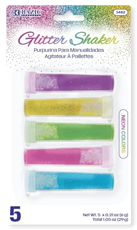 BAZIC Products Glitter Shaker 6 Neon Color, Sparkling Powder in Jar for Slime Paints Crafts Nail Art Polish Skin Halloween Party (30g/Pack), 1-Pack