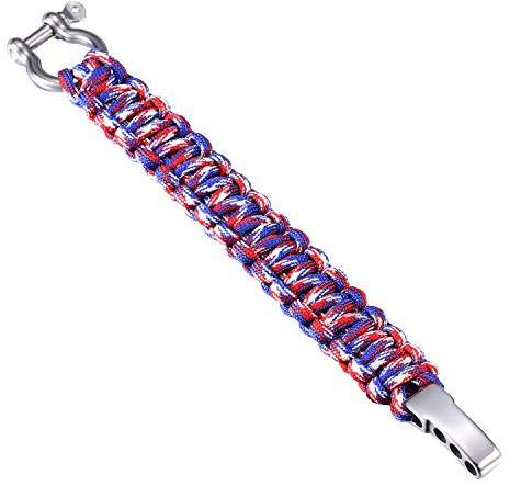 DonDon överlevnadsarmband för män paracord outdoor armband flätat blått-rött-vitt