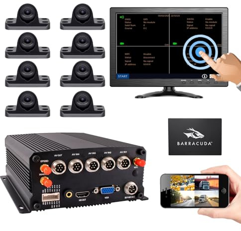 JOINLGO 8-CH Mobile DVR Backup Camera System 10 HD Remote Monitor on PC Phone GPS WiFi 4G 1080P AHD Vehicle Car DVR MDVR Video Recorder with Mini Large View Angle Car Cameras for Truck/RV/Bus