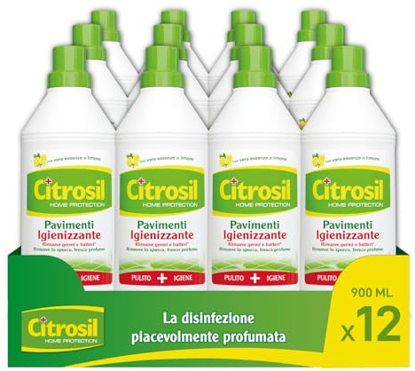 Citrosil Home Protection - Detergente Liquido Pulisci Pavimenti Disinfettante con Vere Essenze di Limone, 900 ml x 12 Confezioni