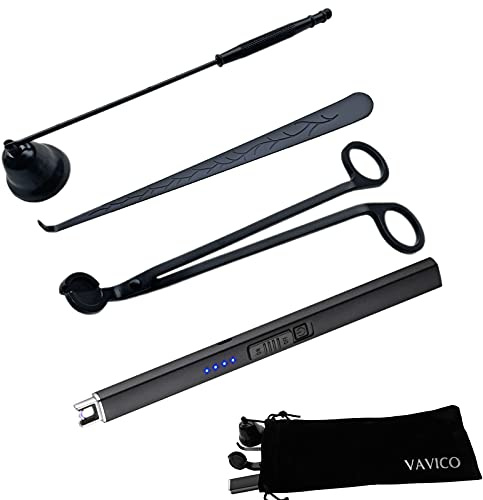 VAVICO Candle Wick Trimmer Cutter Snuffer Arc Lighter Set Candle Care Kit Electric Plasma USB Rechargeable Long Windproof Lighter Candlesnuffer Candles Wicks Dipper (Matte Black)