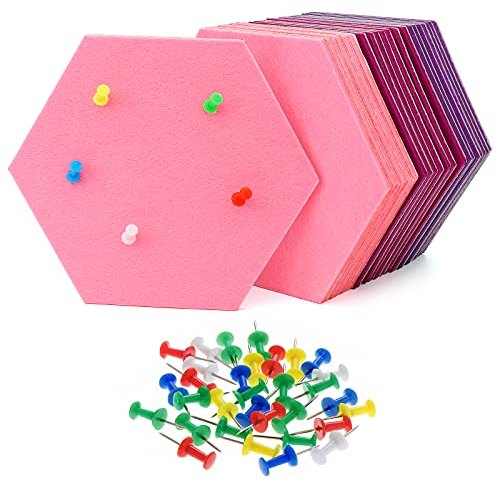 HonGien 21 Pièces Panneau de Liège Tableau D'affichage Auto-adhésif Hexagone avec 30 Punaises Multicolores, pour la Décoration Murale de Bricolage pour le Bureau à Domicile (Rose et Violet)