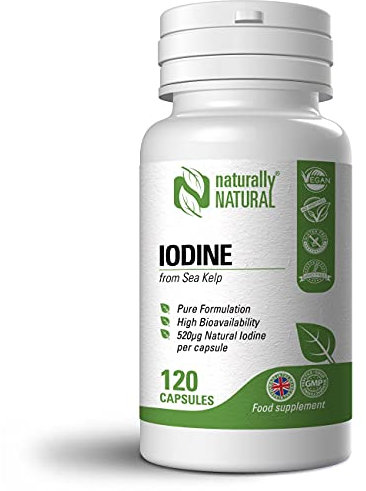 Naturally Natural Sea Kelp Iodine 120 Vegan Capsules High Dose 520mcg Iodine per Capsule Pure Formulation 4 Months Supply