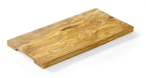HENDI Tabla de Servir, de Madera de Olivo, con Agarraderas Talladas, Tabla de Cortar, Tabla de Desayunos, Tabla de Chuletas, Tabla de Cocina, Tabla de Tapas, Rectangular, aprox. 250x150x(H)18mm