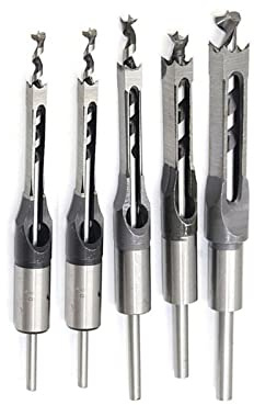 5PCS Square Hole Drill Bit, Saw Auger Mortise Drill Bit Mortising Chisel Woodworking Tool 6mm, 8mm, 9.5mm, 12.7mm, 16mm